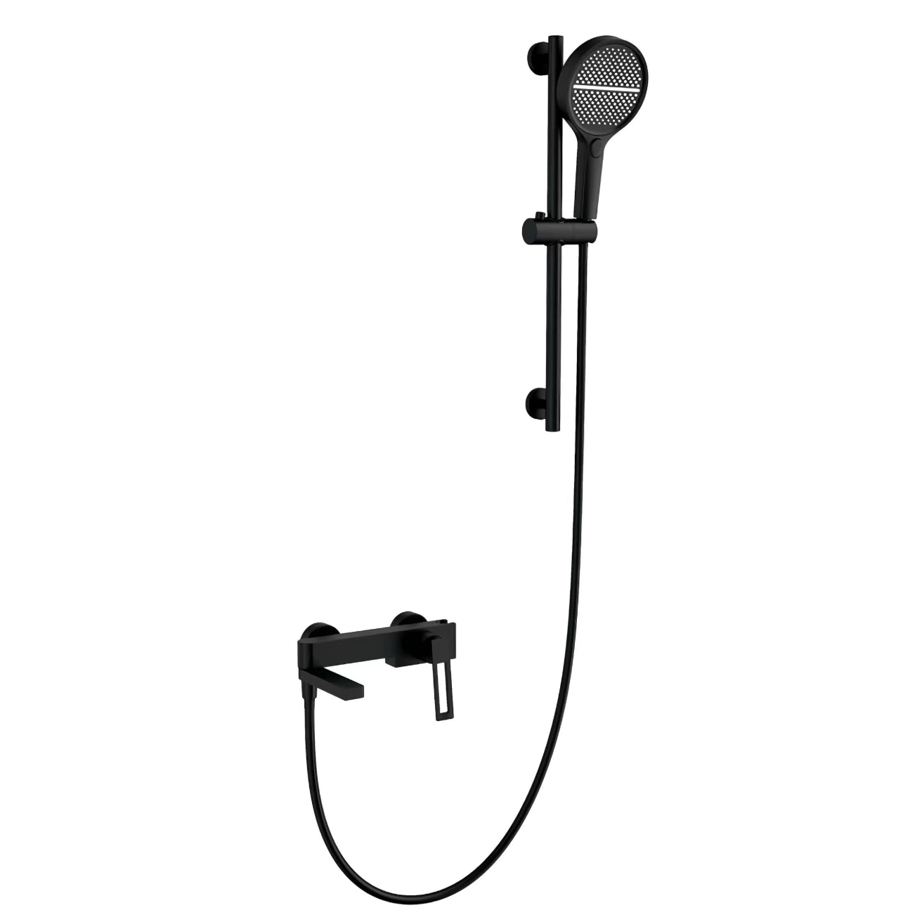 Pommeau de douche tenu dans la main rond minimaliste noir avec réglage de la hauteur