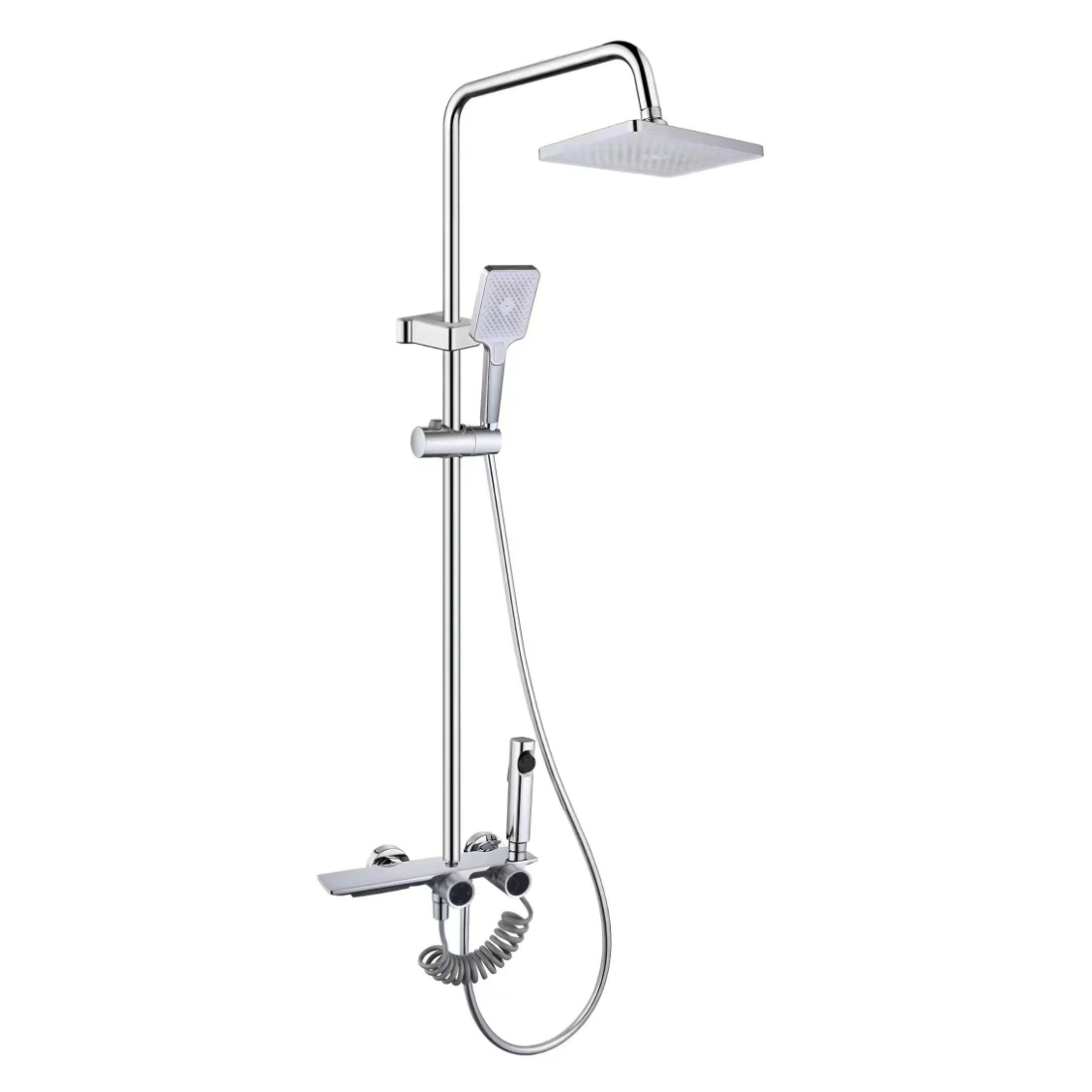 Ensemble de douche à effet pluie carré chromé brillant avec deux boutons