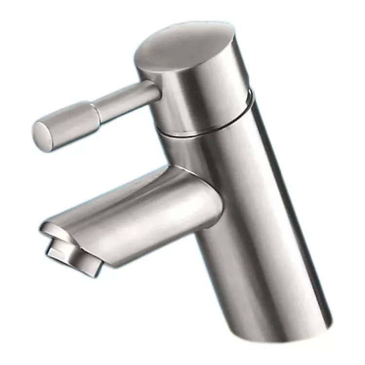 Robinet de lavabo chaud et froid brossé incliné cylindrique