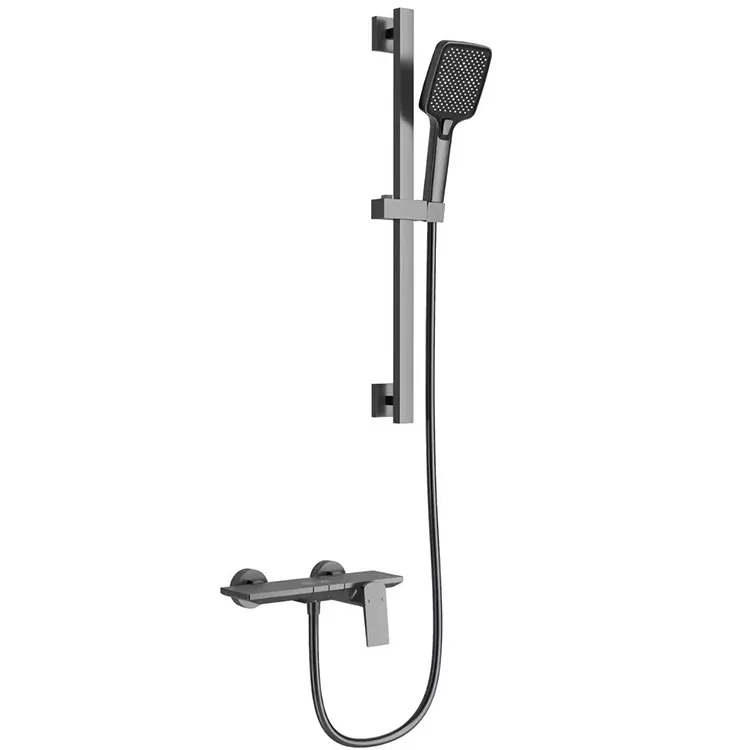 Ensemble de douche carré gris bronze avec barre coulissante réglable