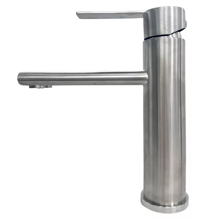 Robinet de lavabo chaud et froid cylindrique brossé à buse droite